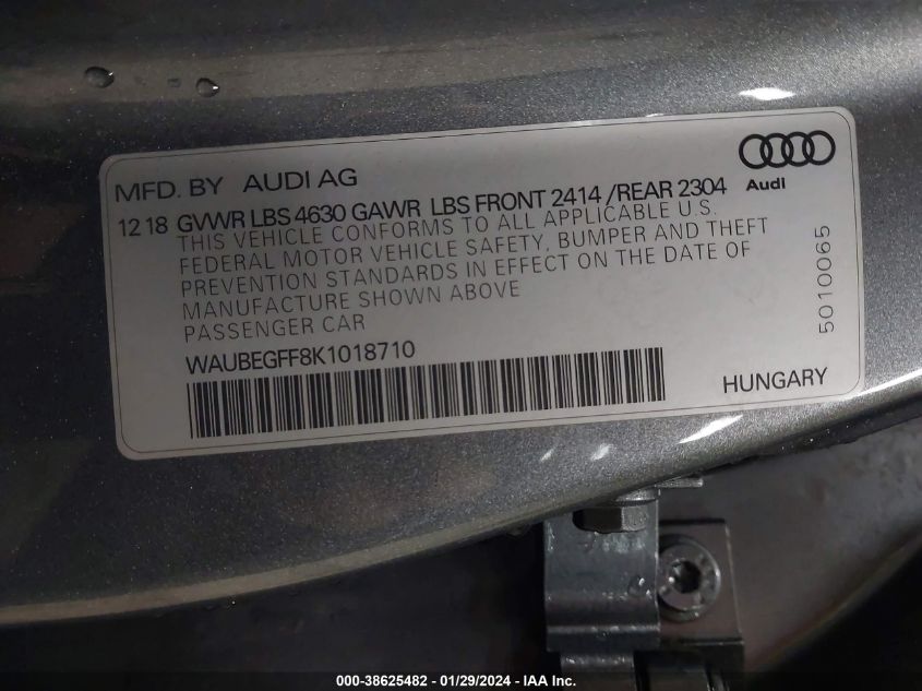 2019 AUDI A3 45 PREMIUM - WAUBEGFF8K1018710