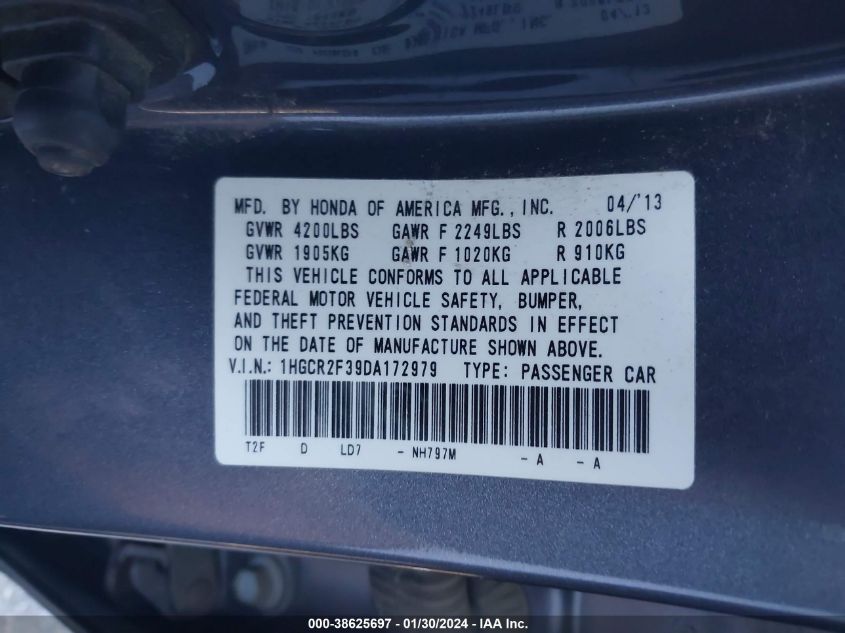 2013 HONDA ACCORD LX - 1HGCR2F39DA172979