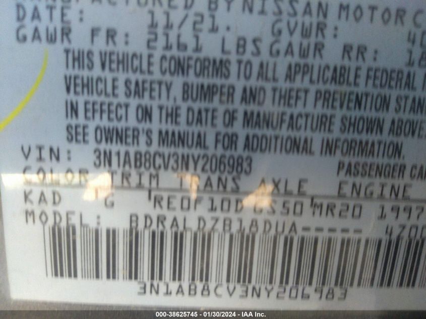 2022 NISSAN SENTRA SV XTRONIC CVT - 3N1AB8CV3NY206983