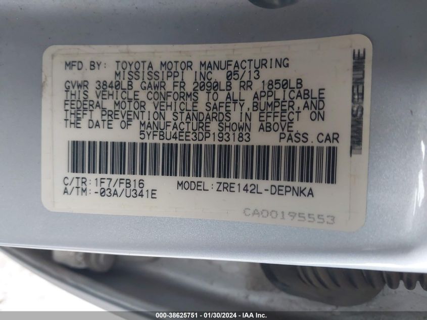 2013 TOYOTA COROLLA LE - 5YFBU4EE3DP193183