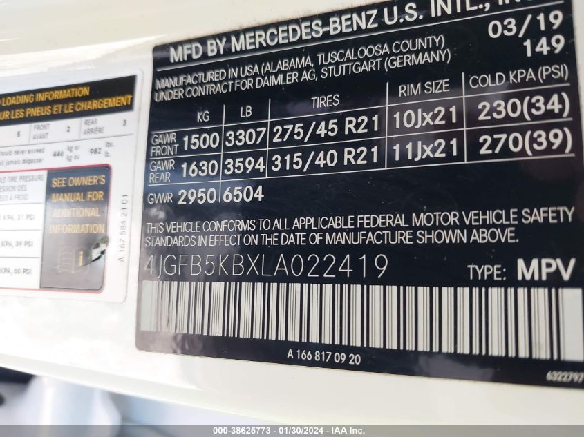 2020 MERCEDES-BENZ GLE 450 4MATIC 4JGFB5KBXLA022419