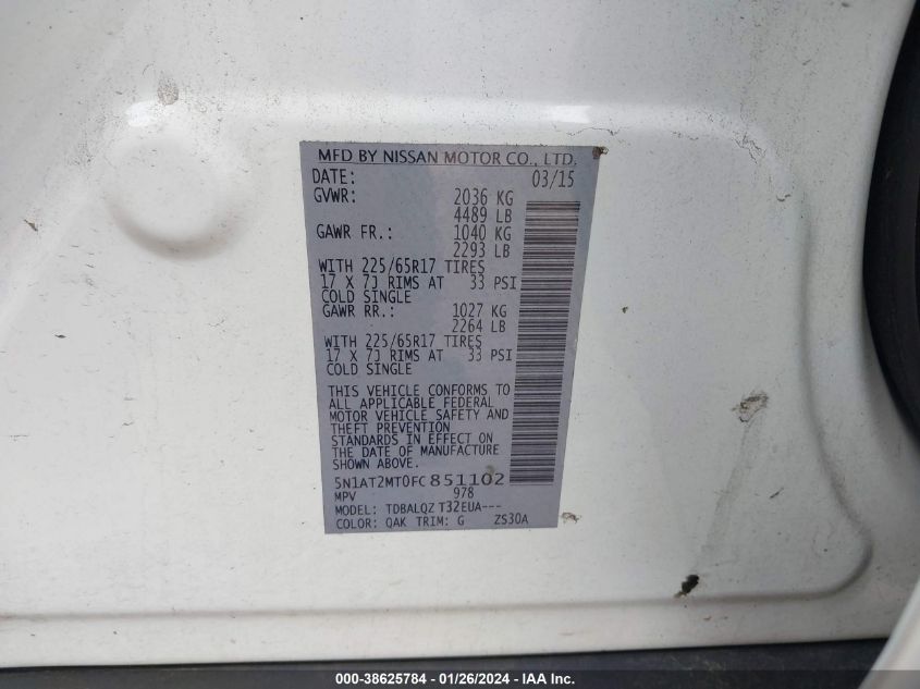 2015 NISSAN ROGUE SV - 5N1AT2MT0FC851102