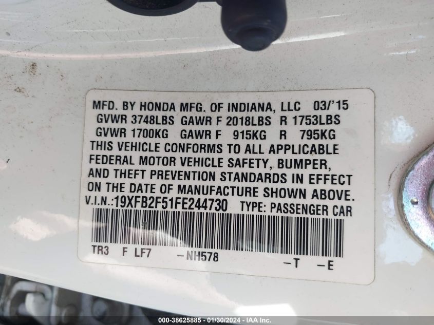 2015 HONDA CIVIC LX - 19XFB2F51FE244730