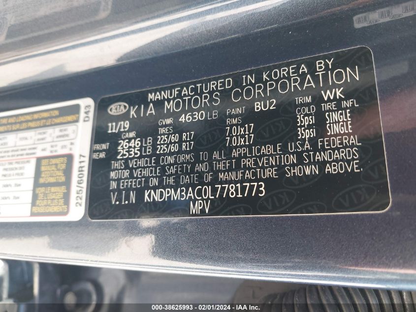 2020 KIA SPORTAGE LX - KNDPM3AC0L7781773