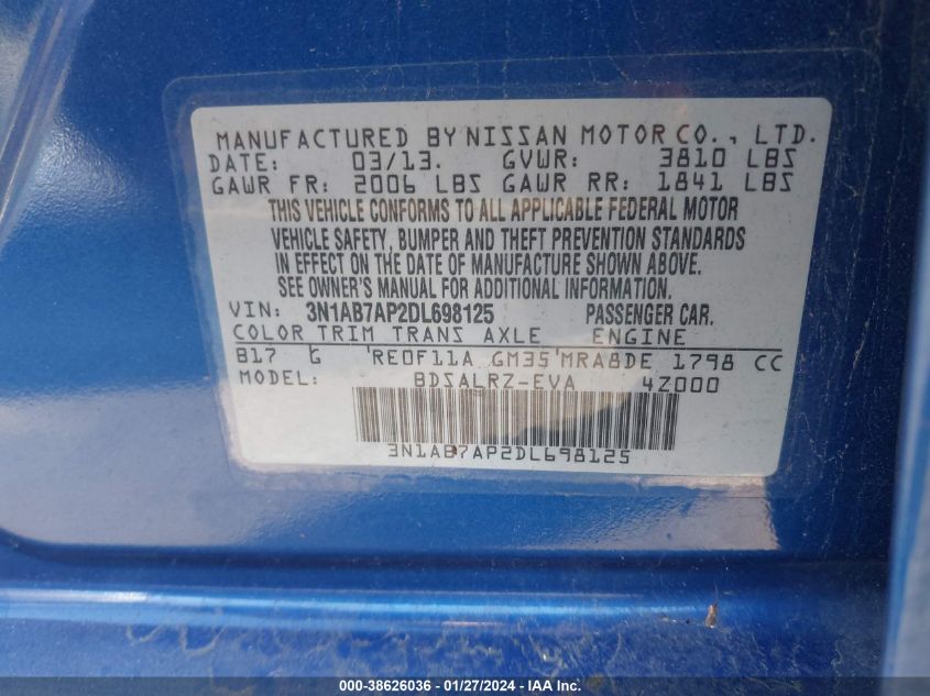 2013 NISSAN SENTRA SR - 3N1AB7AP2DL698125