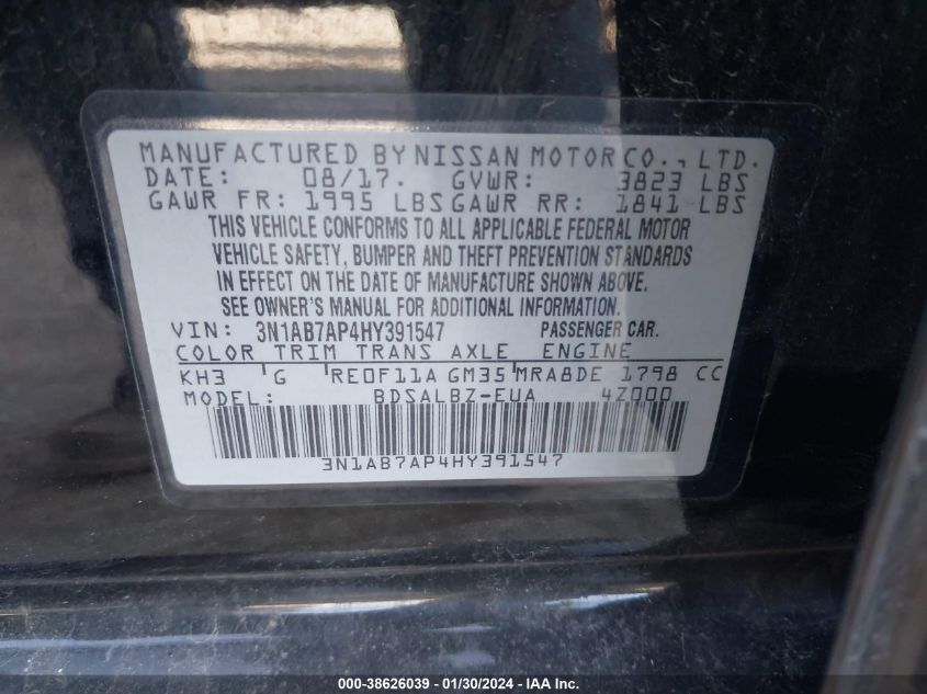 2017 NISSAN SENTRA S/SV/SR/SL - 3N1AB7AP4HY391547