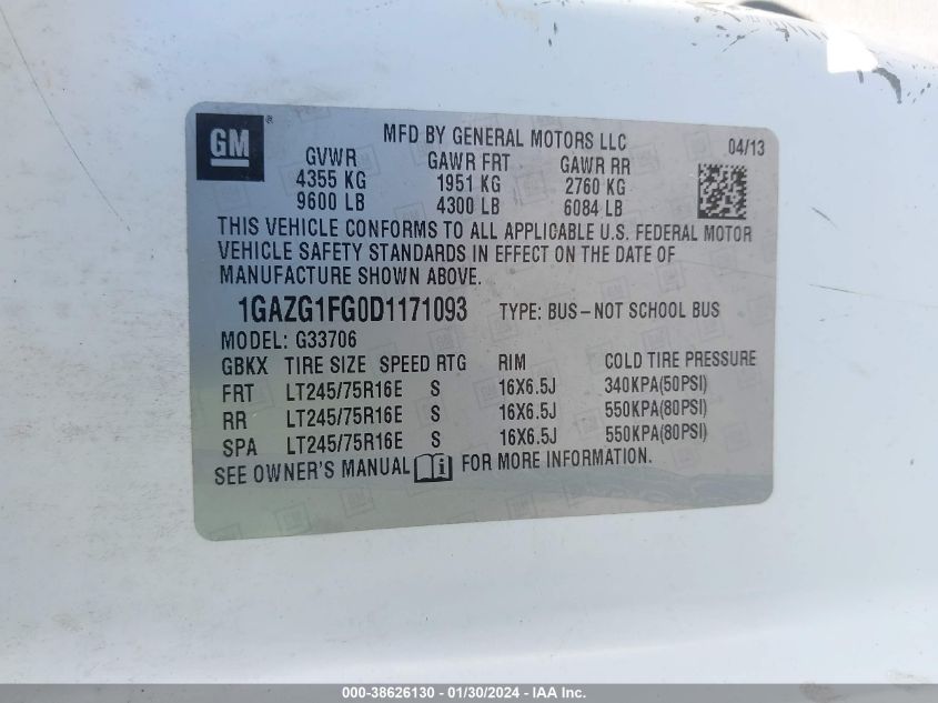 2013 CHEVROLET EXPRESS 3500 LT 1GAZG1FG0D1171093