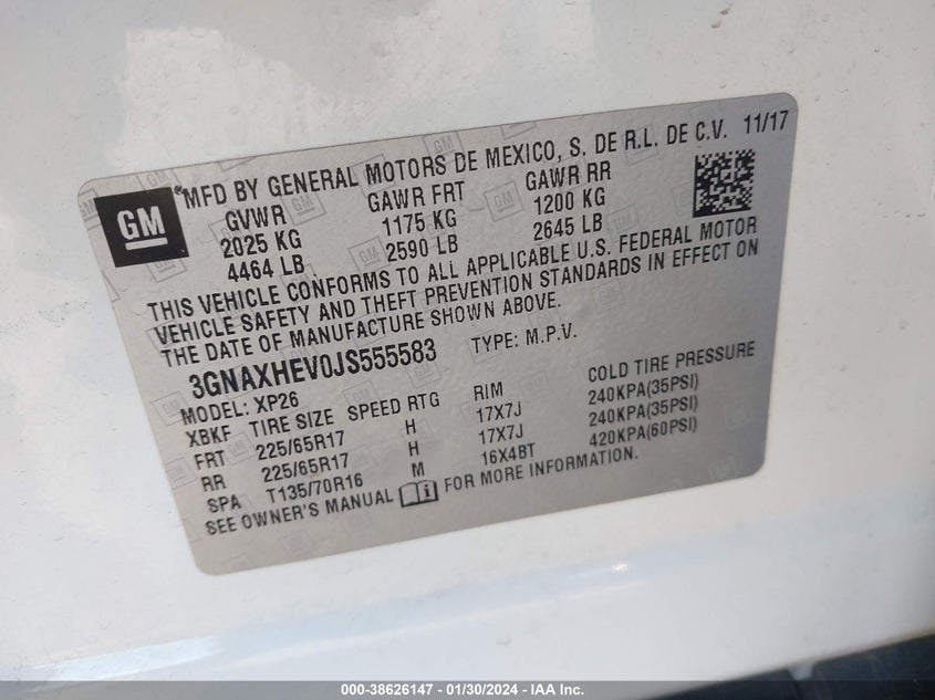 VIN 3GNAXHEV0JS555583 2018 CHEVROLET EQUINOX LS