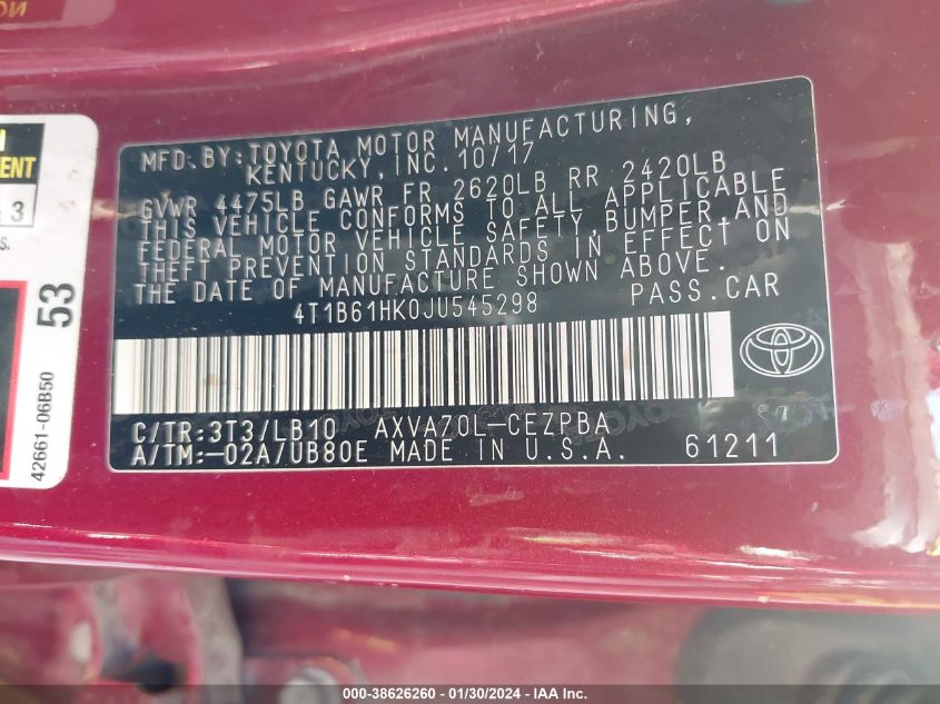 2018 TOYOTA CAMRY XSE - 4T1B61HK0JU545298