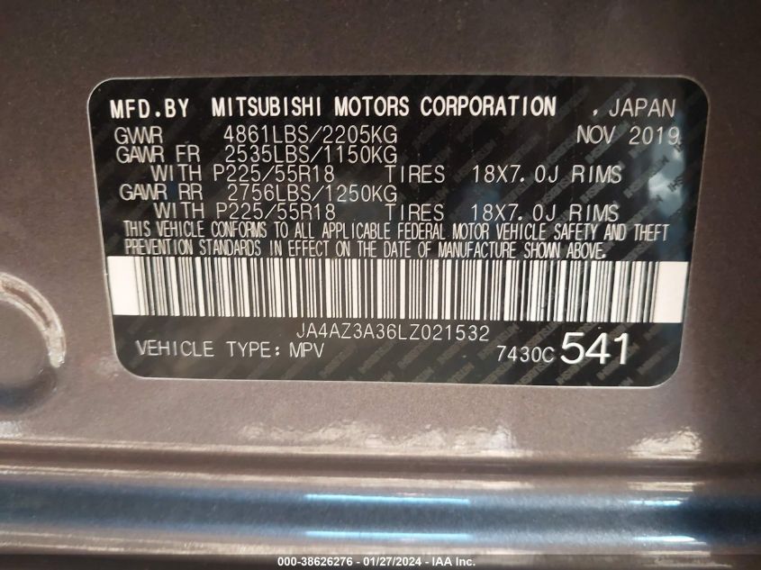 2020 MITSUBISHI OUTLANDER SE/SEL/LE - JA4AZ3A36LZ021532