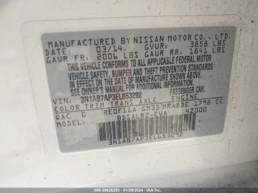 2014 NISSAN SENTRA SR - 3N1AB7AP3EL653292