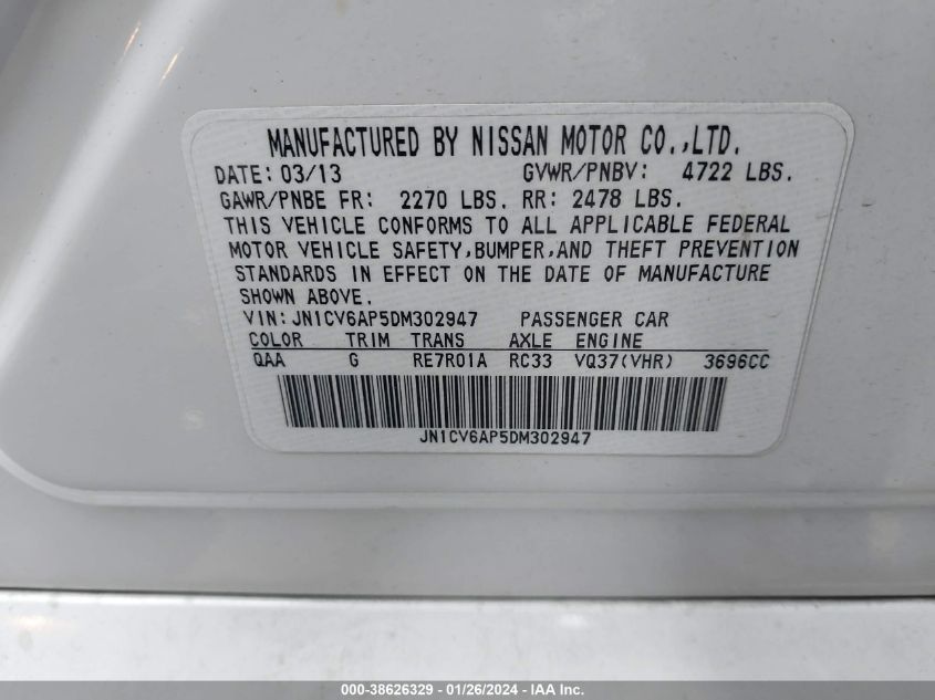 2013 INFINITI G37 JOURNEY - JN1CV6AP5DM302947