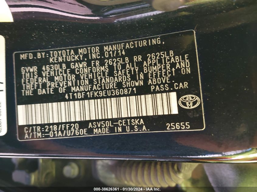 2014 TOYOTA CAMRY SE - 4T1BF1FK9EU360871