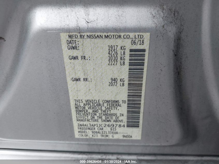 2018 NISSAN ALTIMA 2.5/S/SV/SL/SR - 1N4AL3AP1JC269784