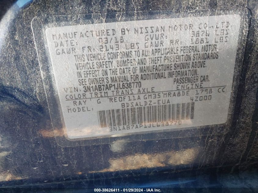2018 NISSAN SENTRA SV - 3N1AB7AP1JL638770