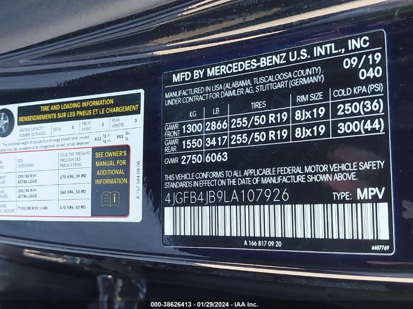 2020 MERCEDES-BENZ GLE 350 - 4JGFB4JB9LA107926