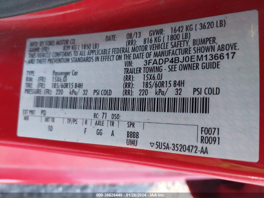 2014 FORD FIESTA SE - 3FADP4BJ0EM136617