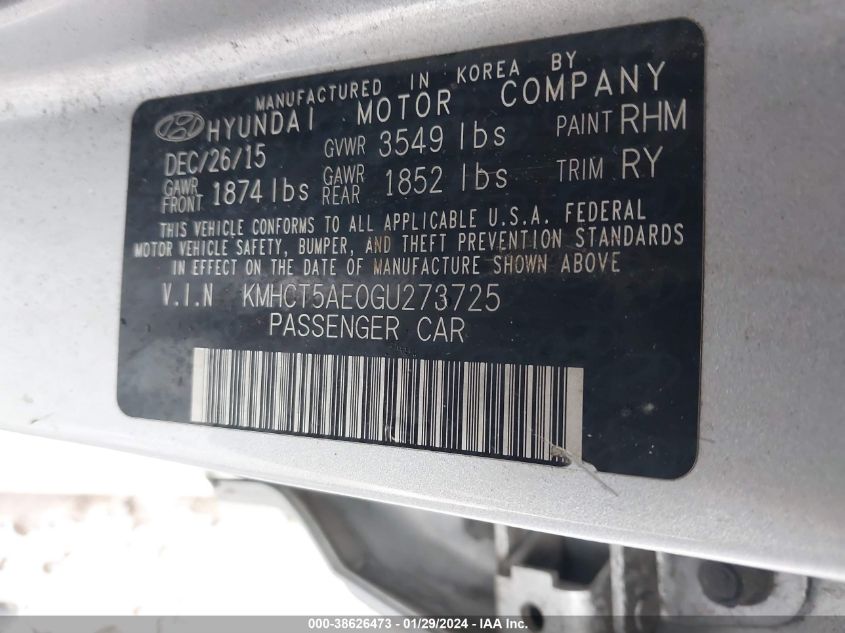 2016 HYUNDAI ACCENT SE - KMHCT5AE0GU273725