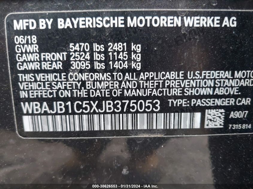 2018 BMW 530E XDRIVE IPERFORMANCE - WBAJB1C5XJB375053