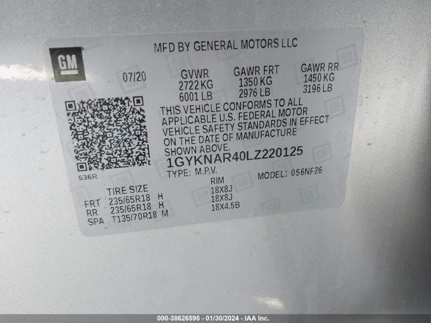 2020 CADILLAC XT5 FWD LUXURY - 1GYKNAR40LZ220125