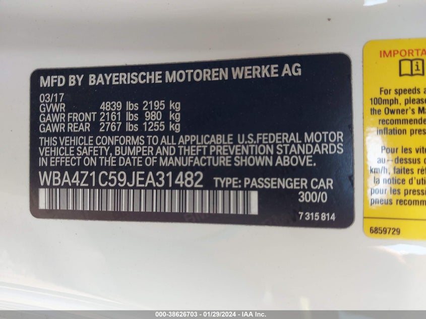 VIN WBA4Z1C59JEA31482 2018 BMW 430I
