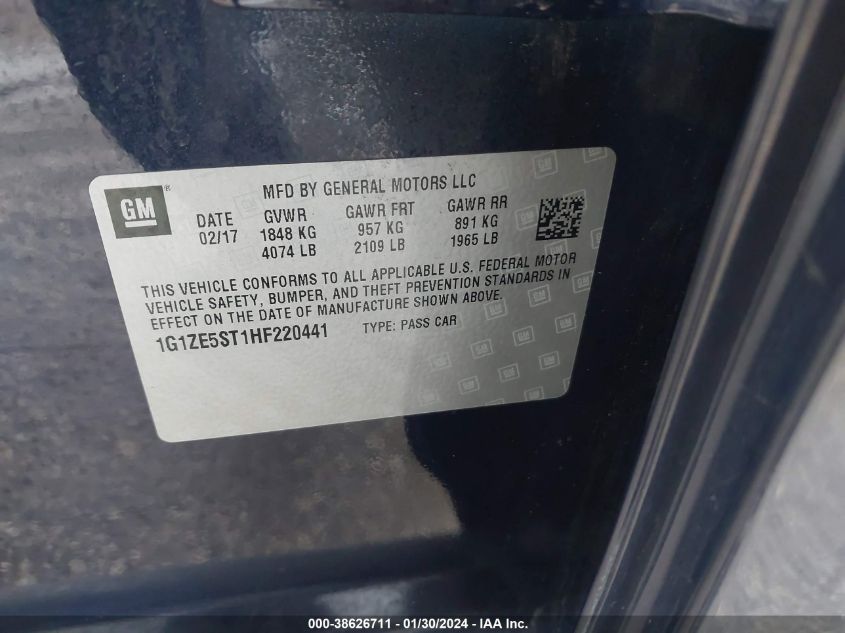 2017 CHEVROLET MALIBU LT - 1G1ZE5ST1HF220441