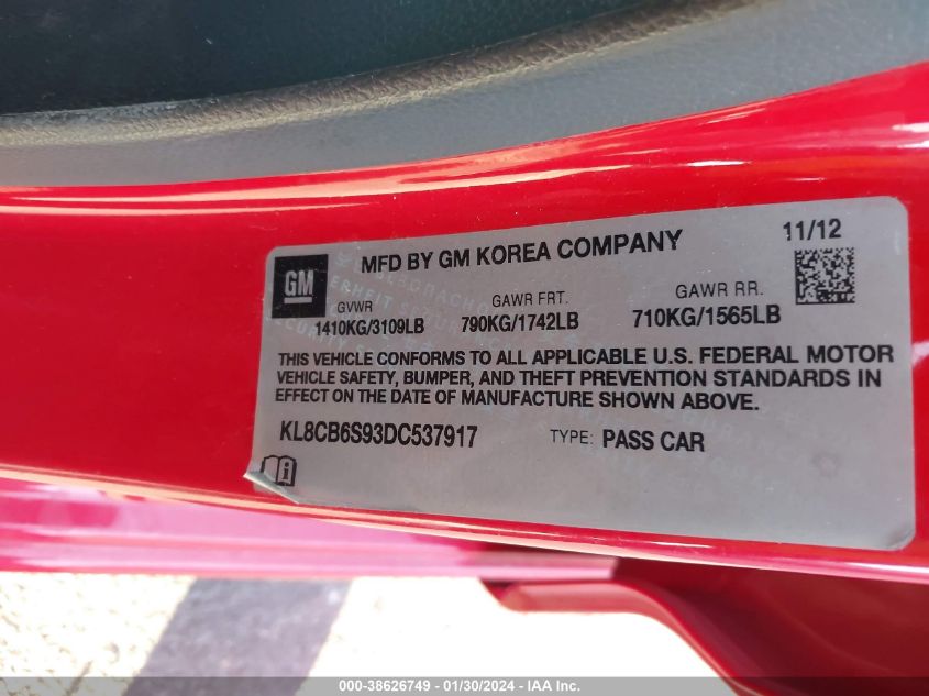 2013 CHEVROLET SPARK LS AUTO - KL8CB6S93DC537917