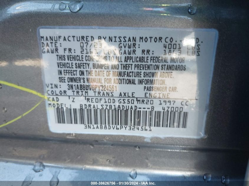 2023 NISSAN SENTRA SR XTRONIC CVT - 3N1AB8DV6PY324561