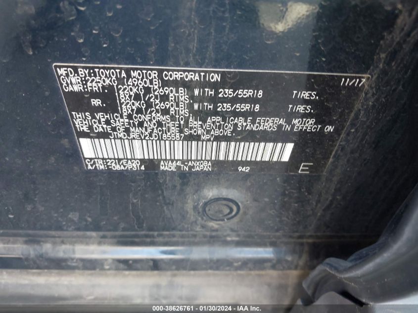 2018 TOYOTA RAV4 HYBRID LIMITED - JTMDJREV2JD185587