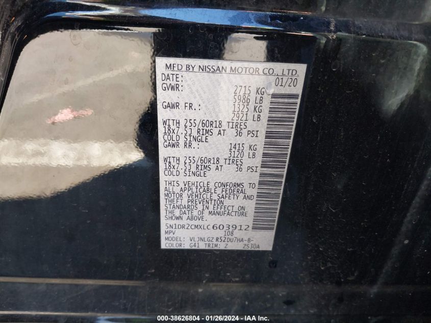 2020 NISSAN PATHFINDER SL 4WD - 5N1DR2CMXLC603912