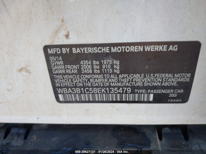 2014 BMW 320I - WBA3B1C58EK135479