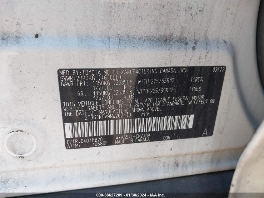 2022 TOYOTA RAV4 LE - 2T3G1RFV9NW262413