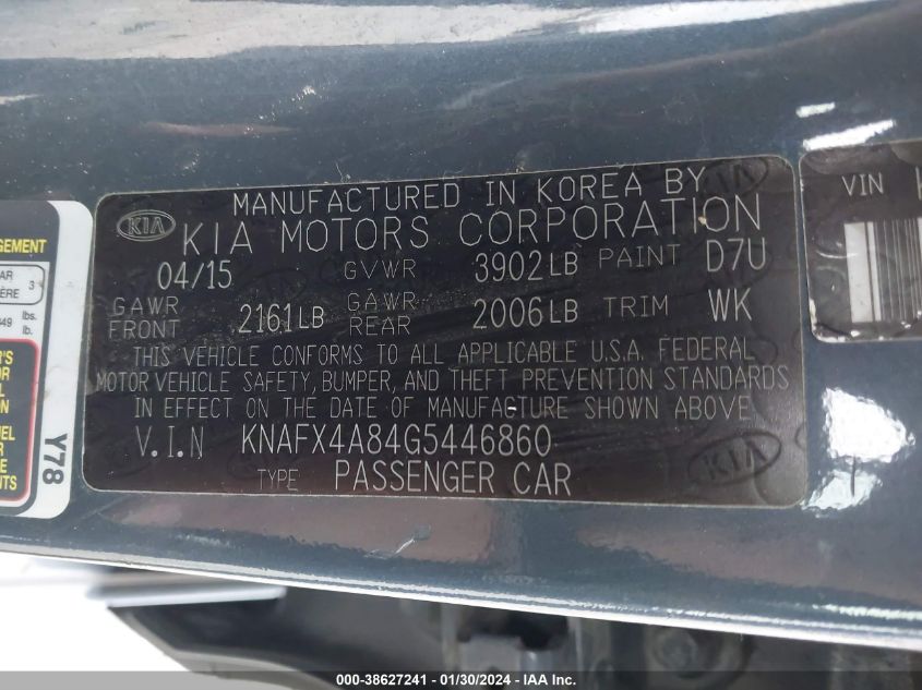 2016 KIA FORTE EX - KNAFX4A84G5446860