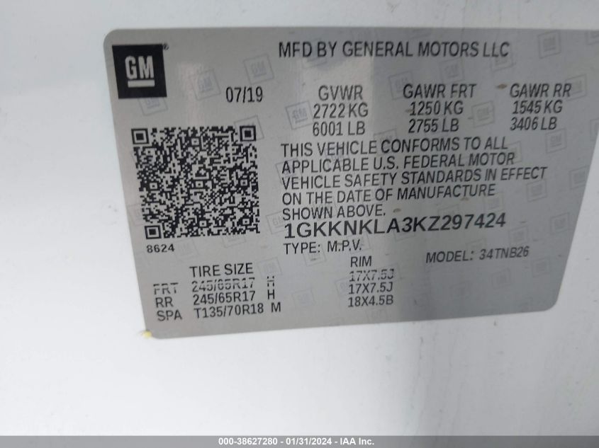 2019 GMC ACADIA SLE-1 - 1GKKNKLA3KZ297424
