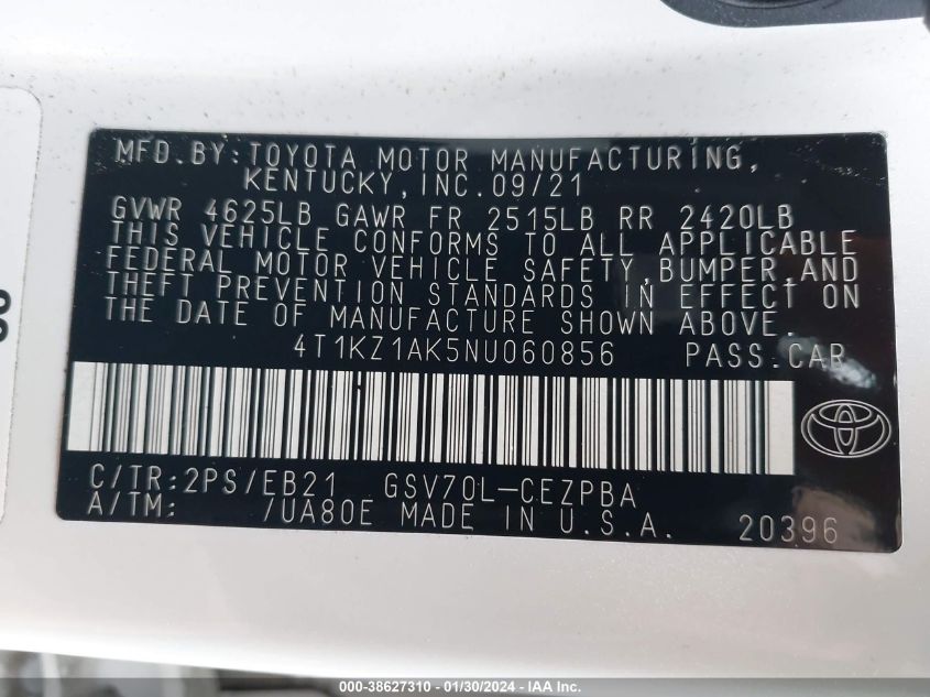 2022 TOYOTA CAMRY TRD - 4T1KZ1AK5NU060856