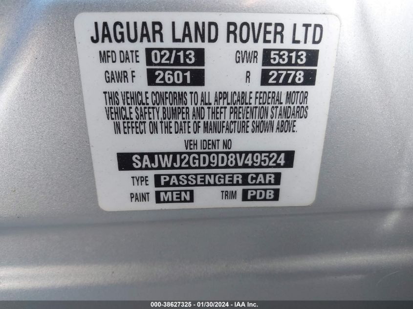 2013 JAGUAR XJ XJL PORTFOLIO - SAJWJ2GD9D8V49524