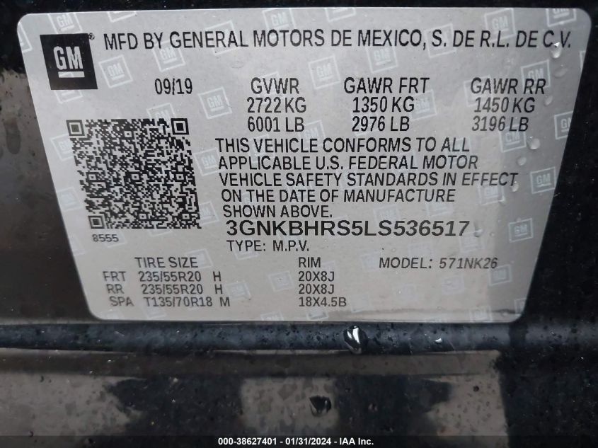 2020 CHEVROLET BLAZER AWD 2LT - 3GNKBHRS5LS536517