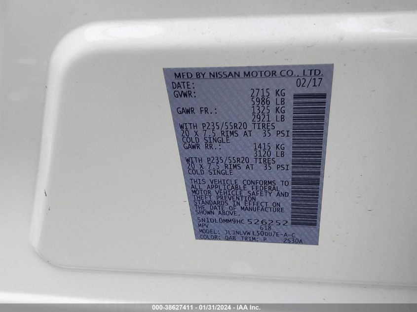 2017 INFINITI QX60 - 5N1DL0MM9HC526252