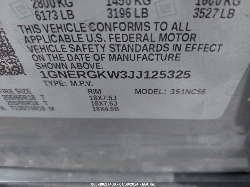 2018 CHEVROLET TRAVERSE LT - 1GNERGKW3JJ125325