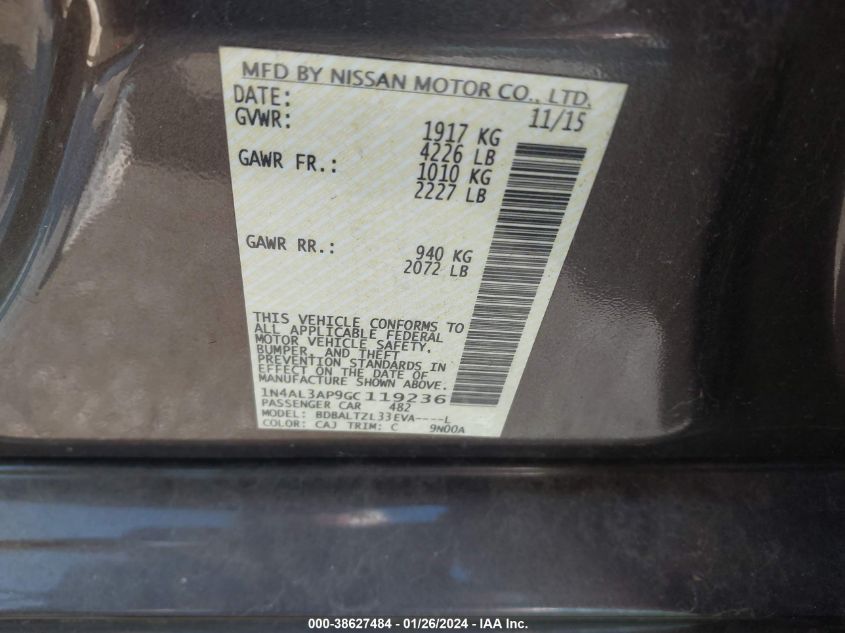 2016 NISSAN ALTIMA 2.5 SL - 1N4AL3AP9GC119236