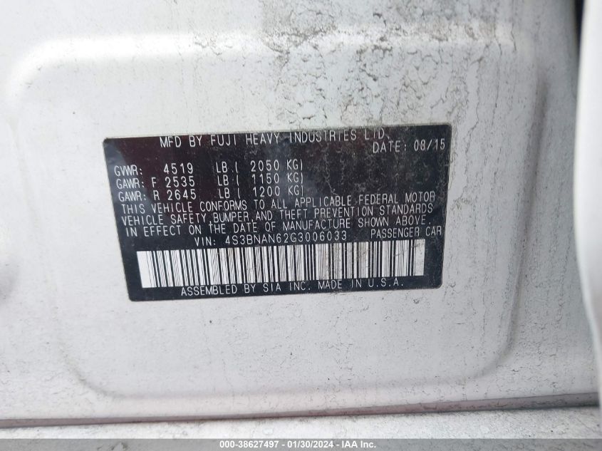 2016 SUBARU LEGACY 2.5I LIMITED - 4S3BNAN62G3006033