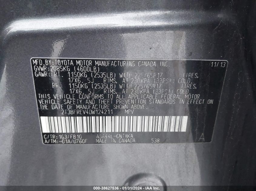 2013 TOYOTA RAV4 LE - 2T3BFREV4DW124211