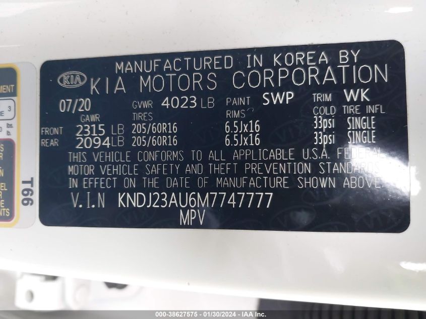 2021 KIA SOUL LX/X LINE/S - KNDJ23AU6M7747777