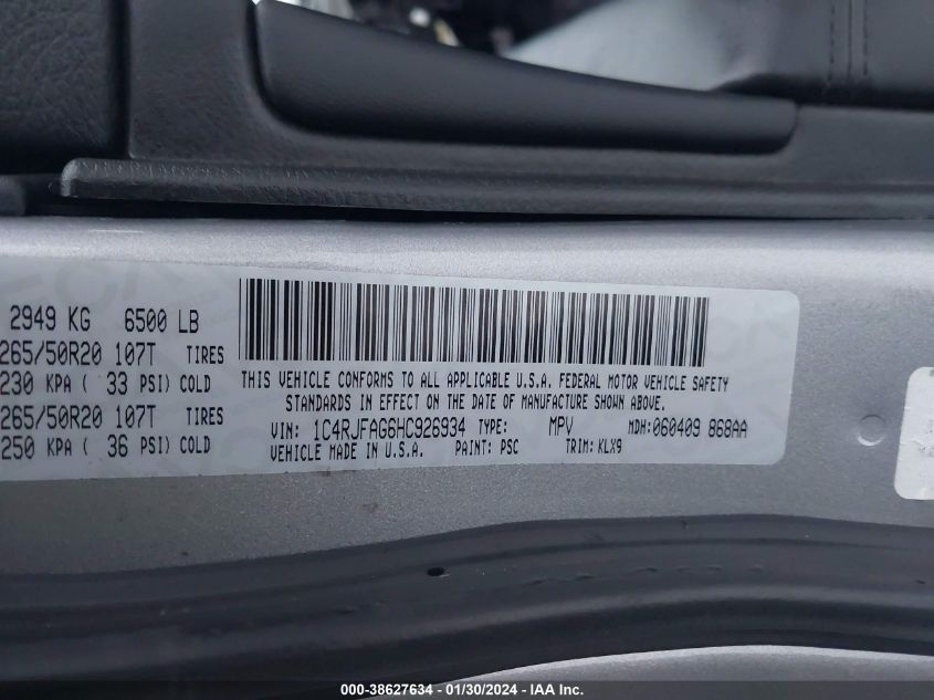 2017 JEEP GRAND CHEROKEE LAREDO - 1C4RJFAG6HC926934
