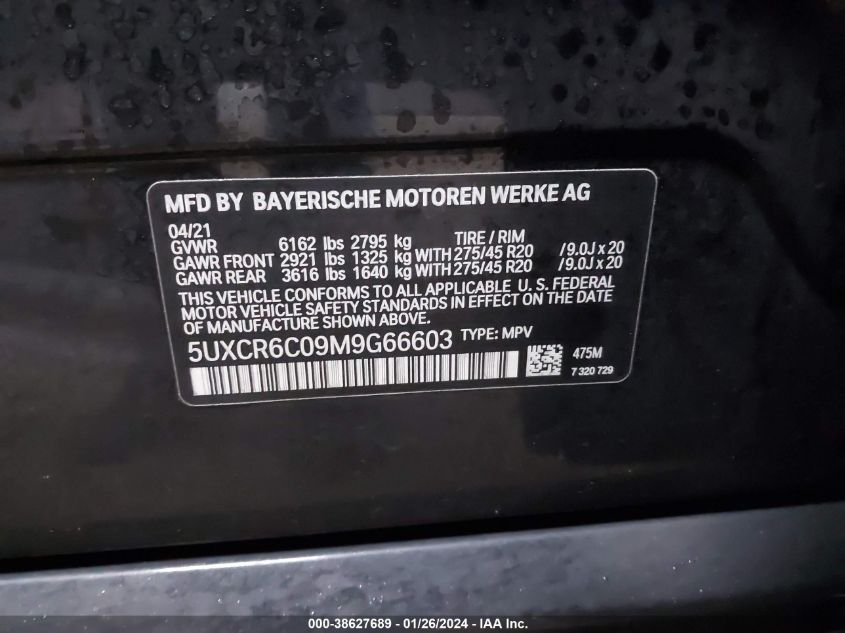 2021 BMW X5 XDRIVE40I - 5UXCR6C09M9G66603