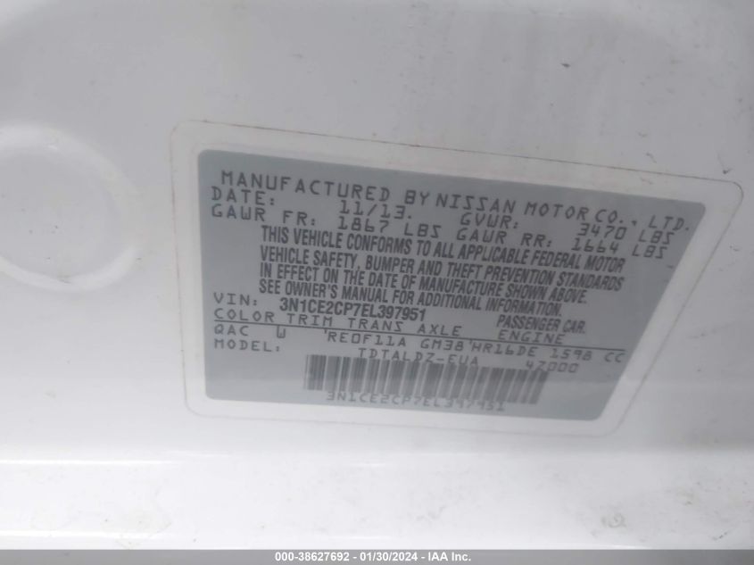 2014 NISSAN VERSA NOTE SV - 3N1CE2CP7EL397951