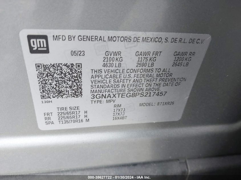 2023 CHEVROLET EQUINOX AWD 2FL - 3GNAXTEG8PS217457