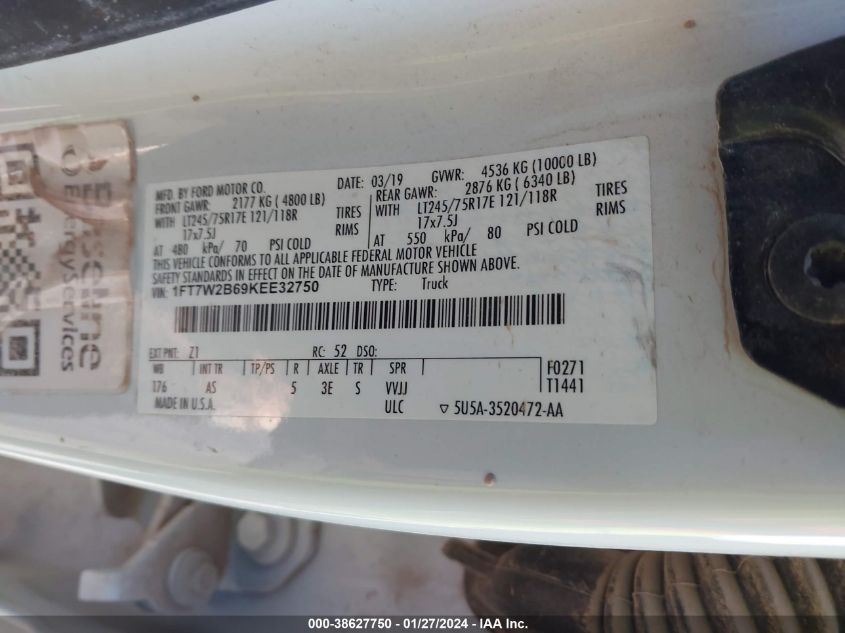 2019 FORD F250 SUPER DUTY - 1FT7W2B69KEE32750