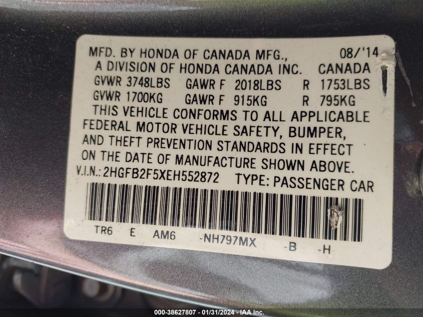 2014 HONDA CIVIC LX - 2HGFB2F5XEH552872
