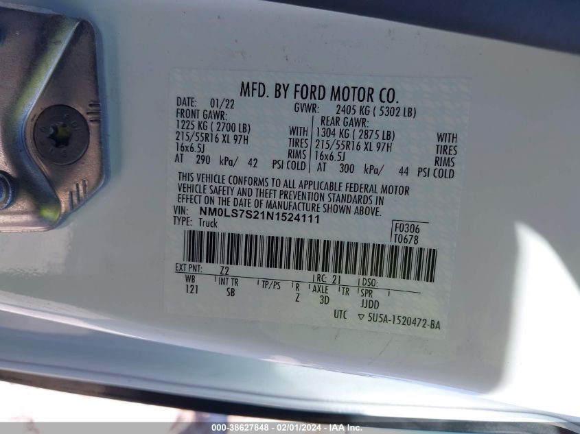 2022 FORD TRANSIT CONNECT XL - NM0LS7S21N1524111
